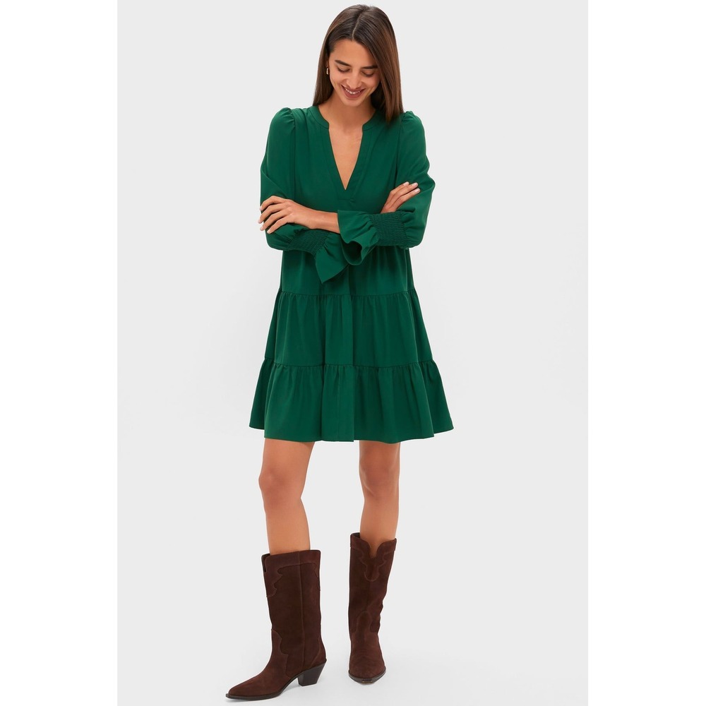 Tuckernuck Pomander Place Kenzo Green Tiered Long Sleeve Mini Dress - Large